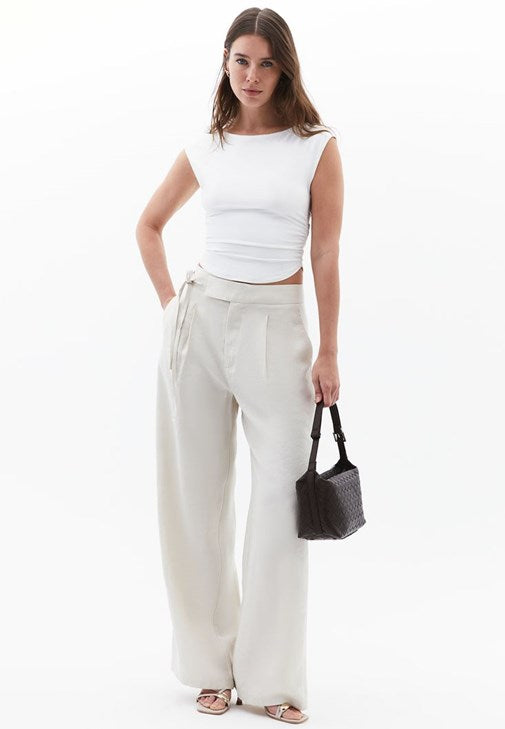 Krem Modal Ultra Yüksek Bel Straight-Fit Pantolon