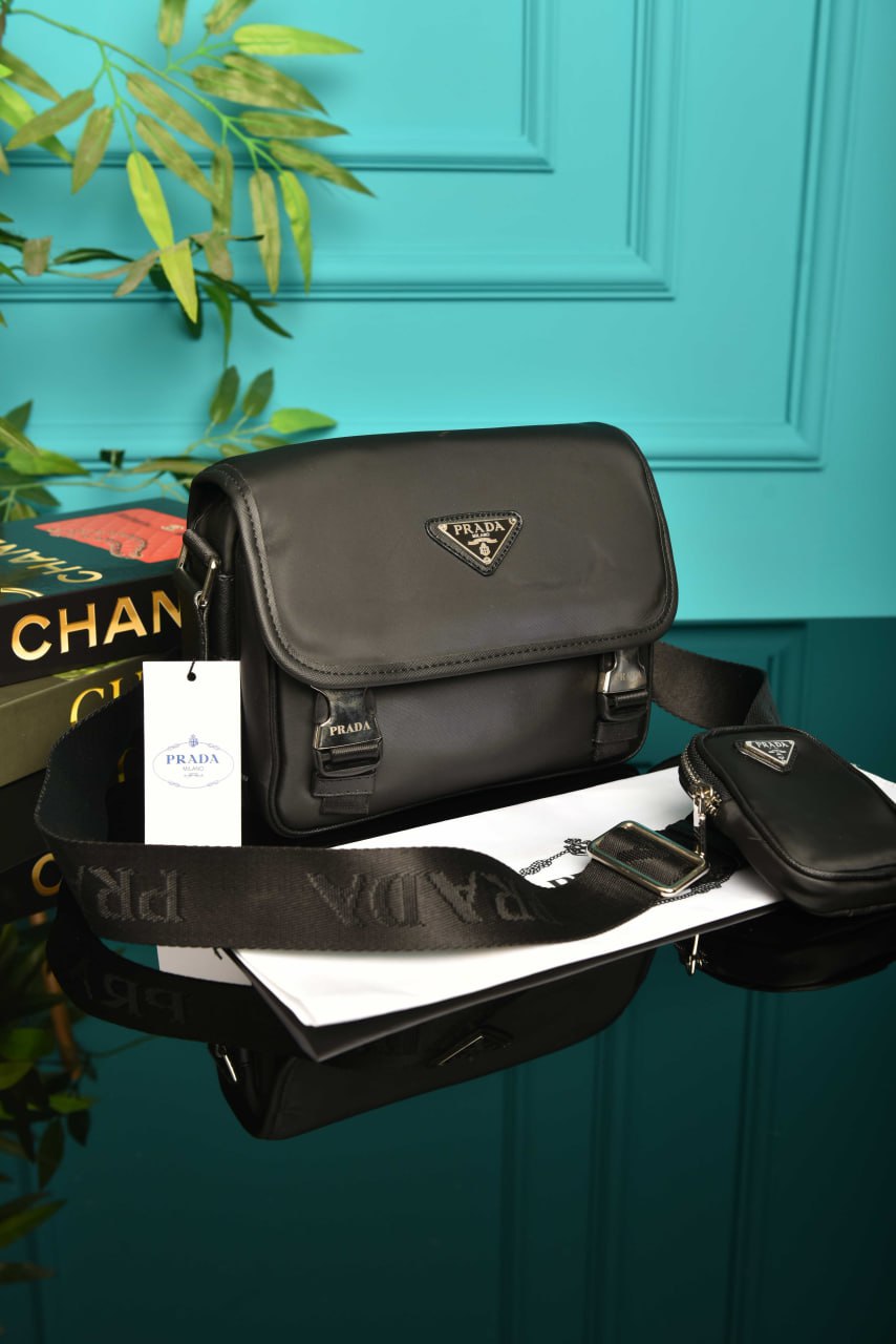 Nylon and Saffiano Leather Bag with Strap