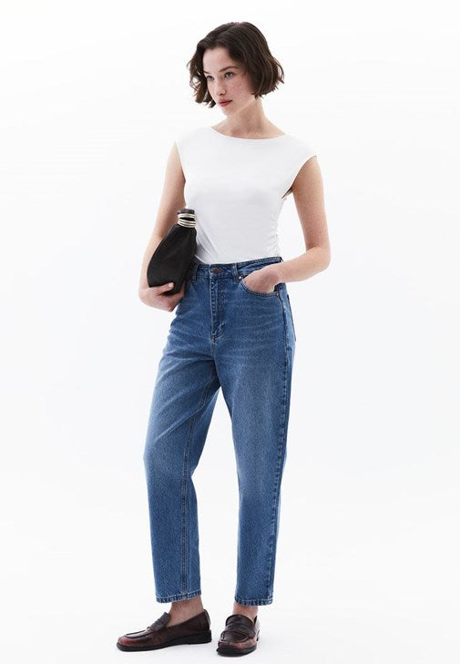 Mavi Ultra Yüksek Bel Mom-Fit Pantolon